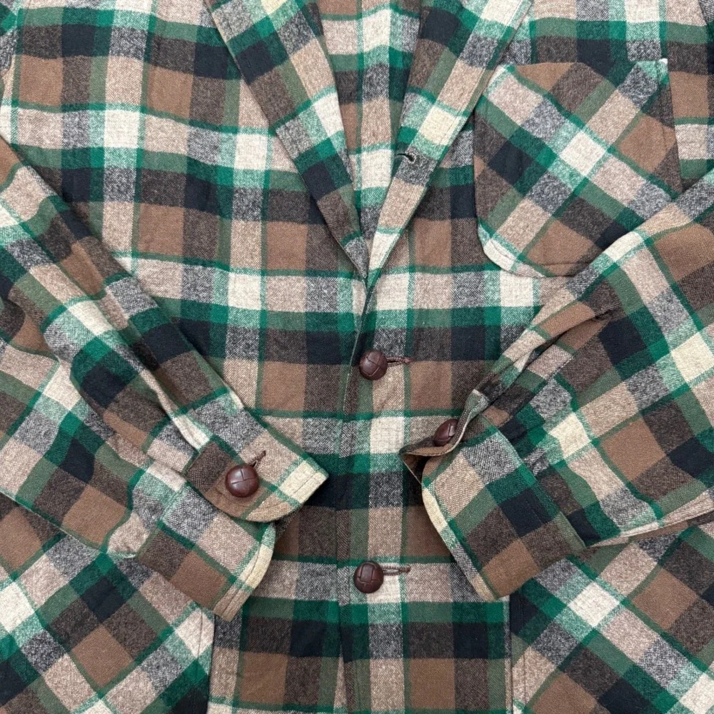 Pendleton Wool Blazer Mens Medium Green Brown Plaid Vintage 100% Virgin Wool